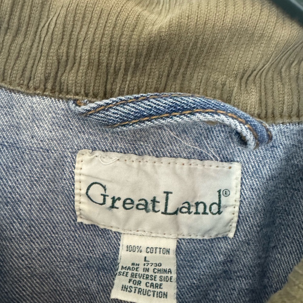 Great Land Men's Denim Jacket with Tan Collar Size Large - Picture 2 of 3
